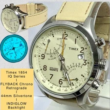 44mm FLYBACK Chrono Retrograde | TIMEX IQ | Indiglo Backlight | Beige Band Watch