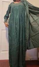 Traditional Ethiopian Habesha Kemis - Dark Green Cotton Dress  Netela