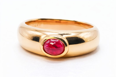 Vintage Chaumet Paris Anneau Cabochon Ruby 18K Yellow Gold Pinky Ring US4.5-4.75