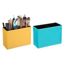 Desk Organizer Pen Holder, 1 Set PU Leather Remote Control Holder, Yellow/Blue