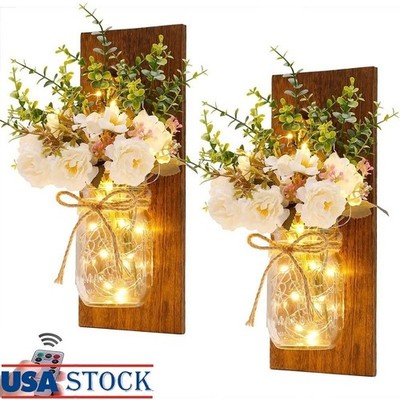 Mason Jar Wall Sconce LED Lights Rustic Home Decor Valentine Gift Idea New