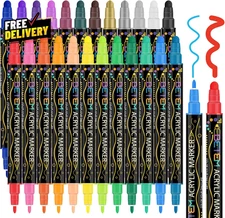 24Colors Dual Tip Acrylic Paint Pens Markers Premium Acrylic Paint Pens for Wood