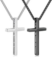 Kreuzkette Herren Edelstahl Mit KreuzanhäNger Silber Schwarz 47-61Cm Schmuck