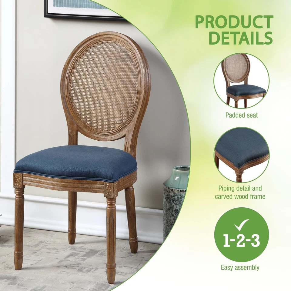 Silla de comedor con respaldo de caña ovalada Stella, azul azul azul Foto 4 de 4