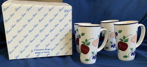 New Old stock Box Princess House #300 Orchard Medley Tall Coffee Latte Mug Set 4