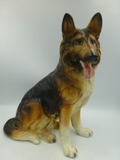 Large GERMAN SHEPHERD DOG FIGURINE, Seated, Ceramic, Marked A49