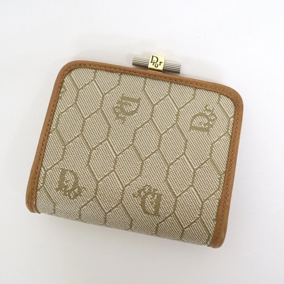 Christian Dior Portefeuille PVC Toile Cuir Beige Marron Or Quincaillerie /Kr13991Kw