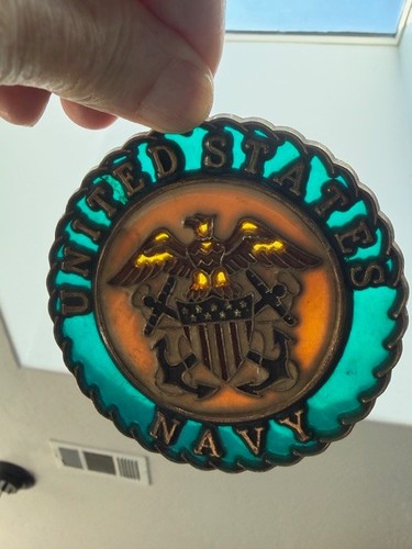 Vintage United States Navy Suncatcher Ornament 4 1/4”Eagle & Anchors