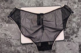 VICTORIA'S SECRET SEXY LITTLE THINGS M BLACK SMOOTH MESH KEYHOLE RARE PANTIES
