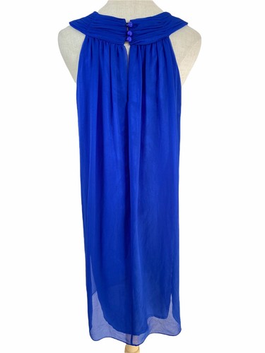 Nicola Finetti Blue Womens Sheath Dress Size 12 High Neck Layered - Picture 2 of 10