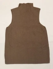 Moda International 100% Merino Wool Brown Knit High Neck Sleeveless Top Medium