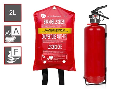 SMARTWARES Set: Fettbrand Feuerlöscher 2L, Brandklasse AF, Auto + Löschdecke Brandschutz