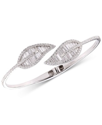 MACYS Tiara Cubic Zirconia Baguette Leaf Bypass Bangle Bracelet in Sterling Silv