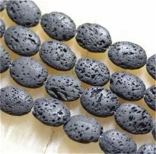 NATURAL 13x18mm Black Lava Rock OVAL Loose Bead 15''##QF432  