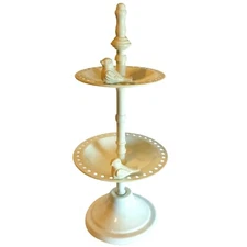 Metal Tray 2 Tier White Jewelry Trinket Tidbit Birds Weighted Bottom Shabby 