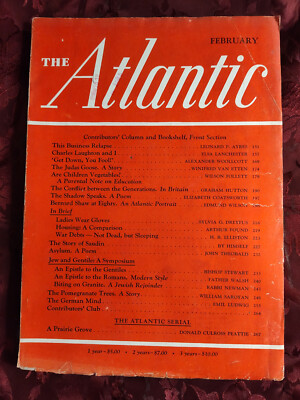 ATLANTIC February 1938 William Saroyan George Bernard Shaw Emil Ludwig  