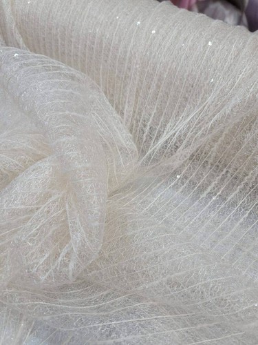 Ivory Lace Embroidery Clear Sequin Fabric Sold by The Yard Dress Bridal Gown Fas - Picture 4 of 7