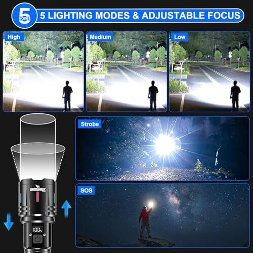Rechargeable High Lumen Flashlight 1000000LM 30W LED w/COB Light 7 Mode Handheld - Picture 5 of 6