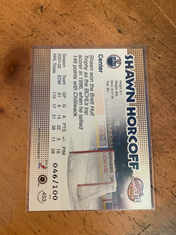 2002-03 Pacific Complete Red (Ser #'d 046/100) -  #453 Shawn Horcoff - Image 2 of 2