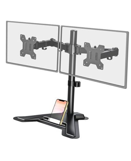 Dual Monitor Stand Free-Standing Full Motion Desk Mount for 2 Black Screens-image