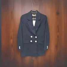 NWT MNG Casual Blazer Womens Size XS Navy Blue White Button New