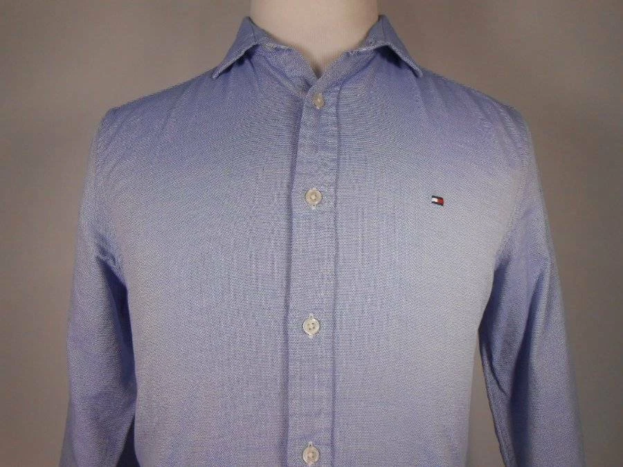 Hermosa Camisa Para Hombre Mediana Tommy Hilfiger Años 100 2 Capas Azul Manga Larga Botones Foto 2 de 4