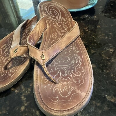 Olukai Paniolo Flip Flops Womens US 10 EU 44 Sandals Brown  display picture 3