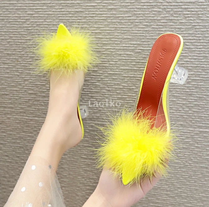 Kitten heel clearance slippers with fur
