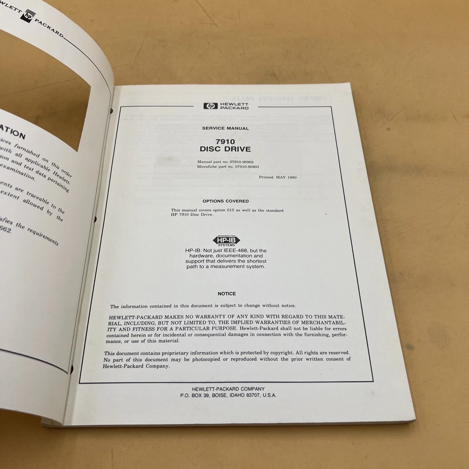 1980 Hewlett Packard HP 7910 Disc Drive Service Manual Part No. 07910-90903 - Image 4 of 4