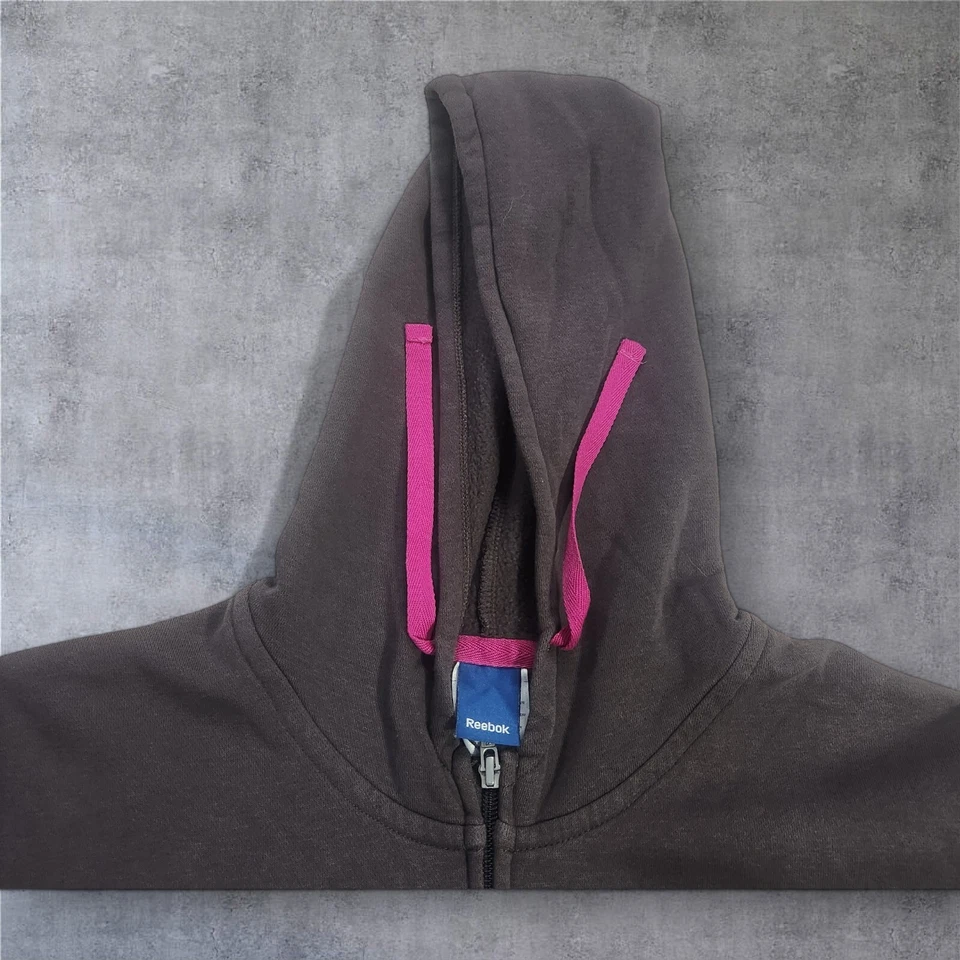 Chaqueta con capucha Reebok 2XL marrón cremallera completa logotipo sudadera con capucha rosa Foto 4 de 4