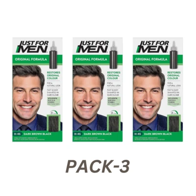 3x Just For Men H45 Dark Brown Black Original Formula Shampoo in Haircolour Dye
