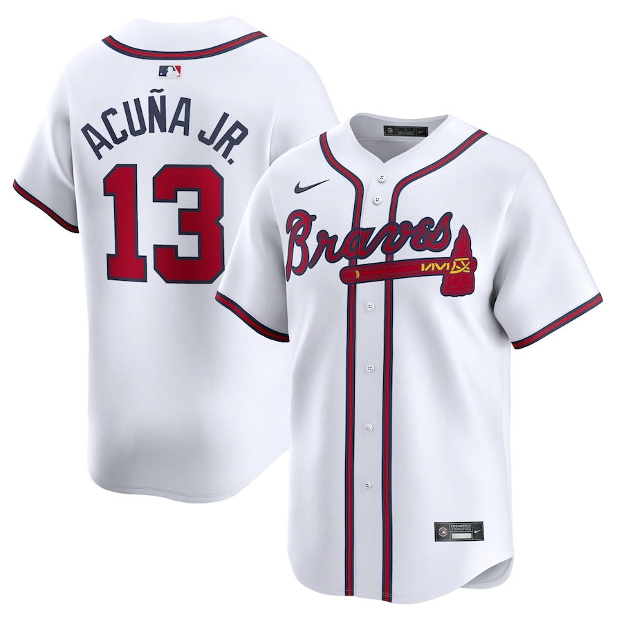 Men's Braves #13  Ronald Acuña Jr. White Home Limited Player Jersey