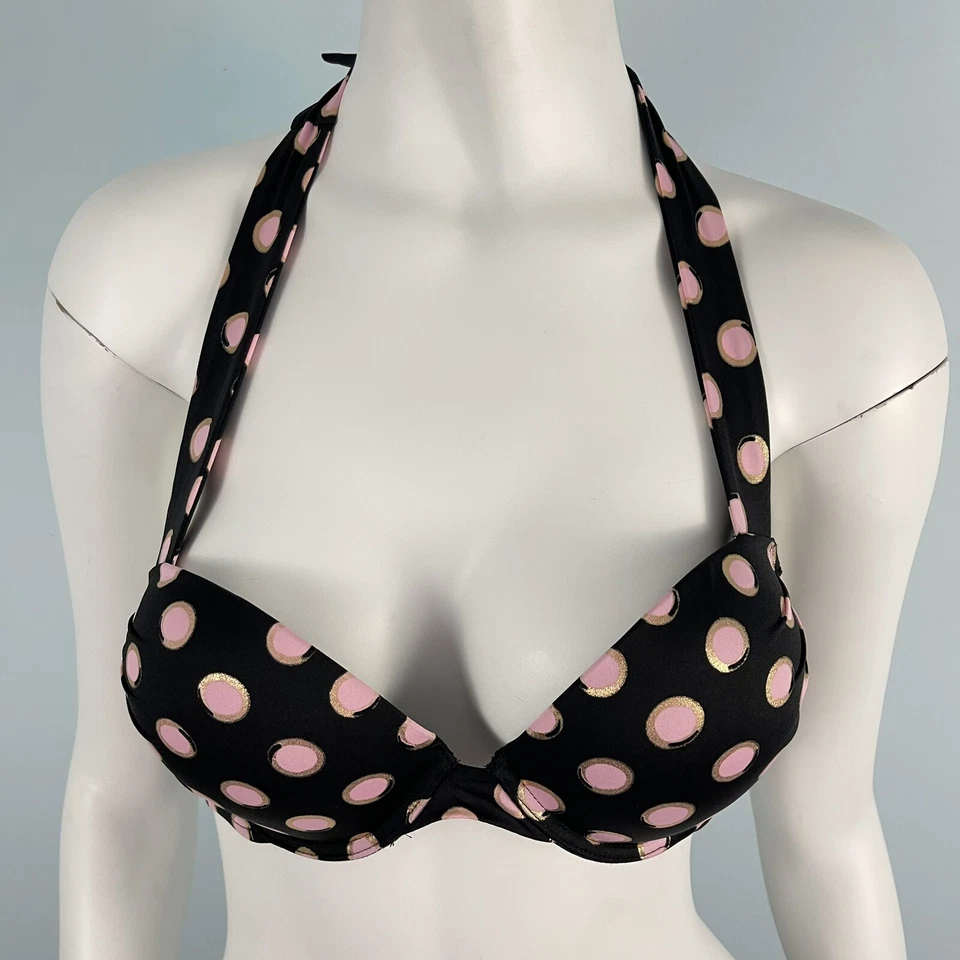 Conjunto de bikini Victorias Secret Bombshell Add-2-Cups 34B Top-M negro rosa lunares Foto 3 de 4