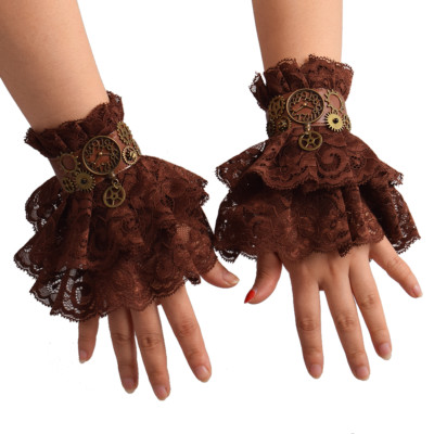 Victorian Steampunk Brown Lace Gear Wrist Cuff Party Gothic Fancy