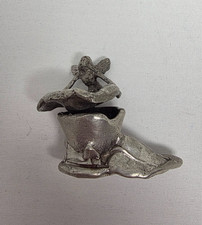 Vtg Gall Pewter Tooth Fairy in Flower Trinket Box 1 inches Figurine Mini Figure