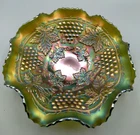 NORTHWOOD 10" MASTER GRAPE & CABLE GREEN CARNIVAL GLASS BOWL - OUTSTANDING