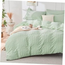 Light Green Duvet Cover Queen Size, Ultra Soft 3-Piece Seersucker Duvet Cover