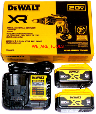 DEWALT Kit DCF630B 20V XR Brushless Drywall Screwgun, 2) 5.0Ah Battery, Charger