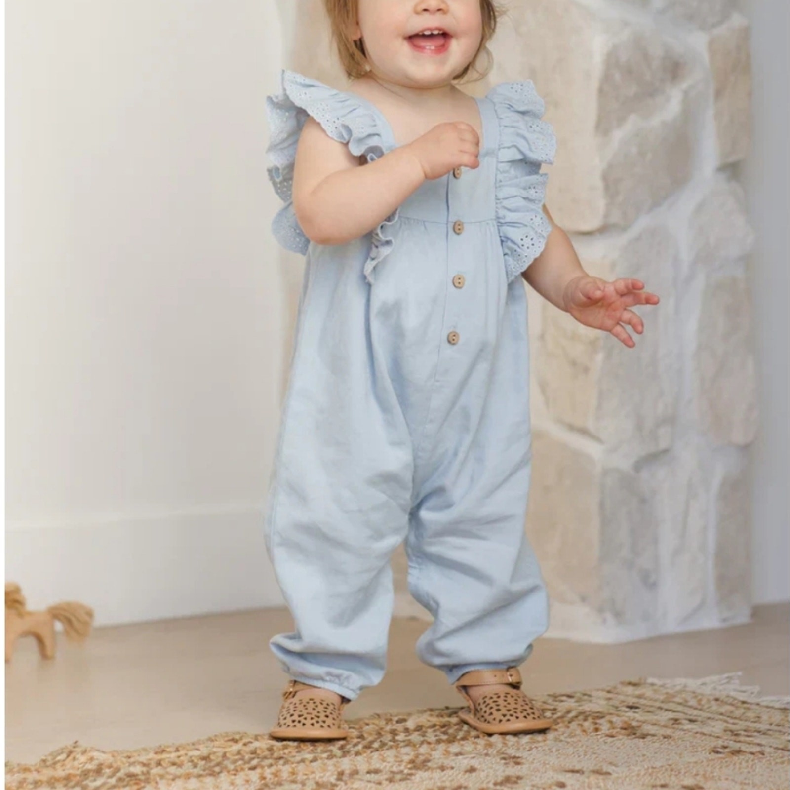 Quincy Mae Nova Romper in Chambray. Size 18-24 months. New.Sweet full length r