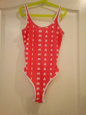 marni girls hot pink onepiece swimsuit with white logo allover sz 14