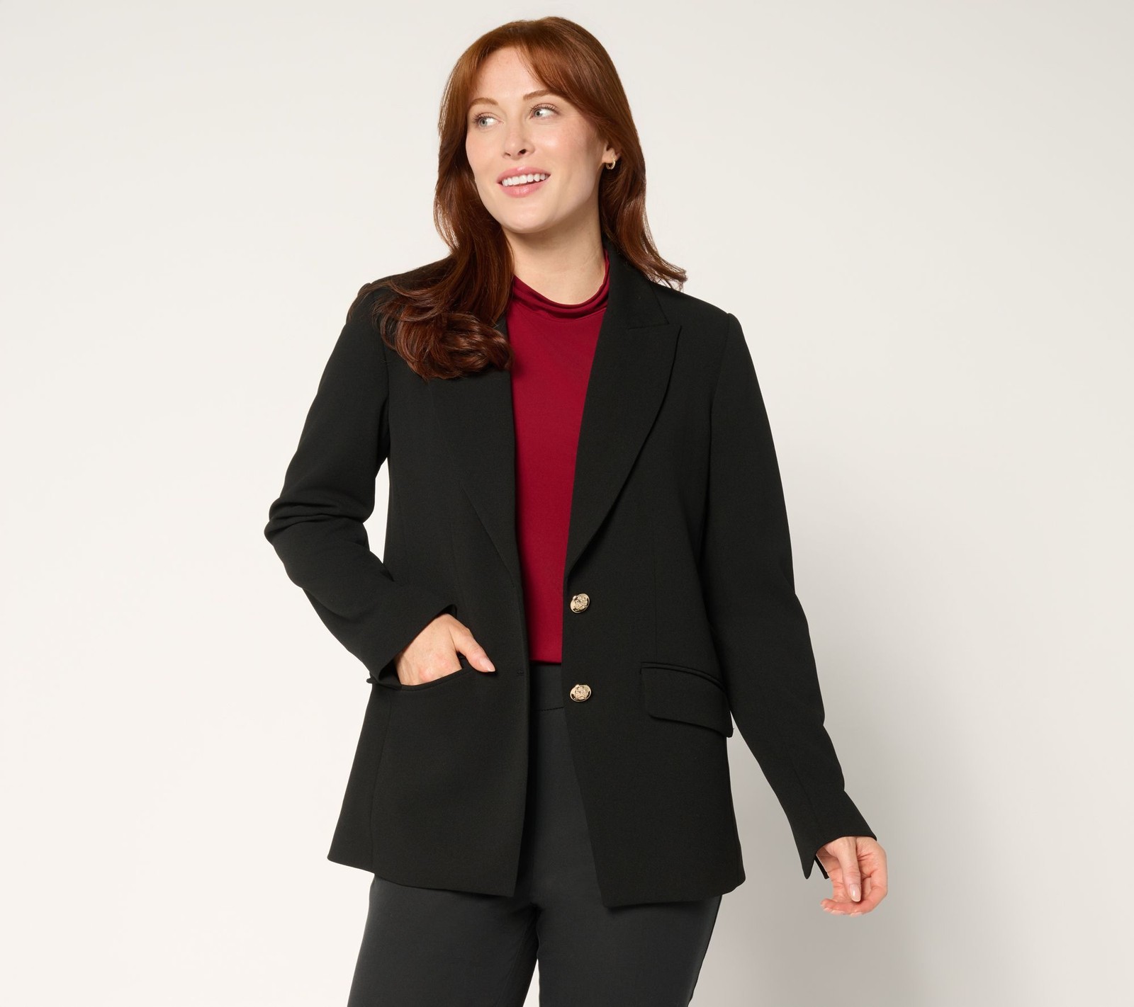Dennis Basso Women's Plus Sz Jacket 1X Luxe Crepe Black/Double Espress A697405