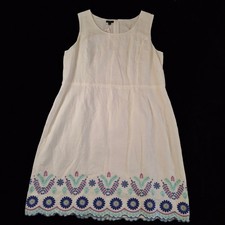 Talbots Petite 16P White Linen Embroidered Scalloped Hem Sleeveless Dress NWT