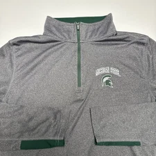 Michigan State Spartans Logo 1/4 Zip Pullover Performance Shirt Men Large Green