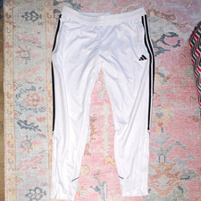 adidas Men's XL Regular Track Pants White/Black 3-Stripes Drawstring Tapered