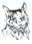 Original Signed 5x7 Acrylic Cat Portrait Expressionist Neutral Home Decor — photo 2