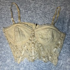 Haute Monde Cream Lace Bustier Corset Crop Top Zip Vintage Romantic Lingerie
