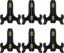 6 Pack 4 Inch Wooden Display Stand Plate Easels Holder (Black)
