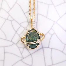 N1 Australian Black Opal & Diamond Earth Noon Necklace 18K Yellow Gold