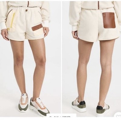 Staud Ivory  Fleece sapling Shorts Leather Pocket Accent High Rise Women s 26