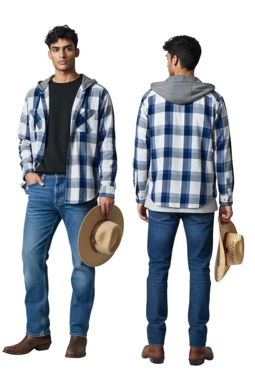 American Rag Mens Snap Shirt Shacket XL Blue Plaid Hood Streetwear Western Work